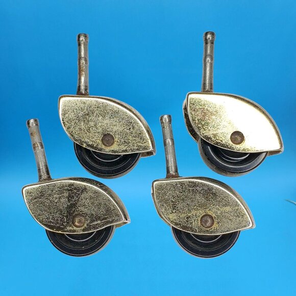 Set of 4 Mid Century Modern Metal Caster Wheels Brass Tone Furniture MCM 1960s - Picture 4 of 7